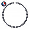 PERLINEA- Collier- Perle d'Eau Douce- Semi Ronde 9-10 mm Black Tahiti- Bijou Femme 