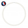 PERLINEA- Collier- Perle d'Eau Douce- Semi Ronde 9-10 mm Blanc- Bijou Femme 