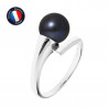 PERLINEA- Bague- Perles de Culture d'Eau Douce- Ronde Diamètre 8-9 mm Black Tahiti- Taille 48 (EU)- Bijou Femme- Or Blanc