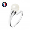 PERLINEA- Bague- Perles de Culture d'Eau Douce- Ronde Diamètre 8-9 mm Blanc- Taille 48 (EU)- Bijou Femme- Or Blanc