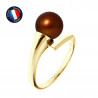 PERLINEA- Bague- Perles de Culture d'Eau Douce- Ronde Diamètre 8-9 mm Chocolat- Taille 48 (EU)- Bijou Femme- OrJaune
