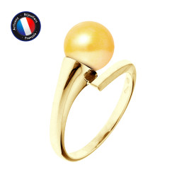PERLINEA- Bague- Perles de Culture d'Eau Douce- Ronde Diamètre 8-9 mm Gold- Taille 48 (EU)- Bijou Femme- OrJaune