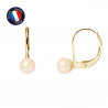 PERLINEA- Boucle d'Oreilles - Perles de Culture d'Eau Douce Bouton 5-6 mm Rose- Bijou Femme- OrJaune