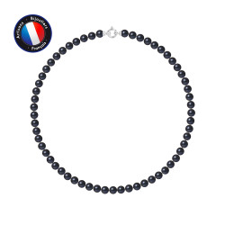 PERLINEA- Collier- Perles de Culture d'Eau Douce Ronde 6-7  mm Black Tahiti- Bijou Femme- Or Blanc