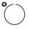 PERLINEA- Collier- Perles de Culture d'Eau Douce Ronde 6-7  mm Black Tahiti- Bijou Femme- Or Blanc