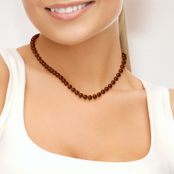 PERLINEA- Collier- Perles de Culture d'Eau Douce Ronde 6-7  mm Chocolat- Bijou Femme- OrJaune