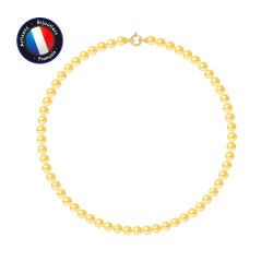 PERLINEA- Collier- Perles de Culture d'Eau Douce Ronde 6-7  mm Gold-  Bijou Femme- OrJaune