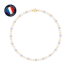 PERLINEA- Collier- Perles de Culture d'Eau Douce Riz 6-7  mm Multicolor- Bijou Femme- OrJaune
