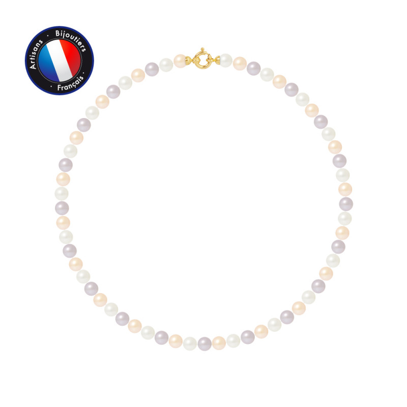 PERLINEA- Collier- Perles de Culture d'Eau Douce Riz 6-7  mm Multicolor- Bijou Femme- OrJaune