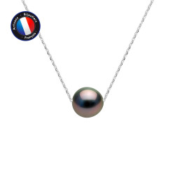 PERLINEA- Collier- Perles de Culture de Tahiti- Diamètre 8-9 mm- Bijou Femme- Or Blanc