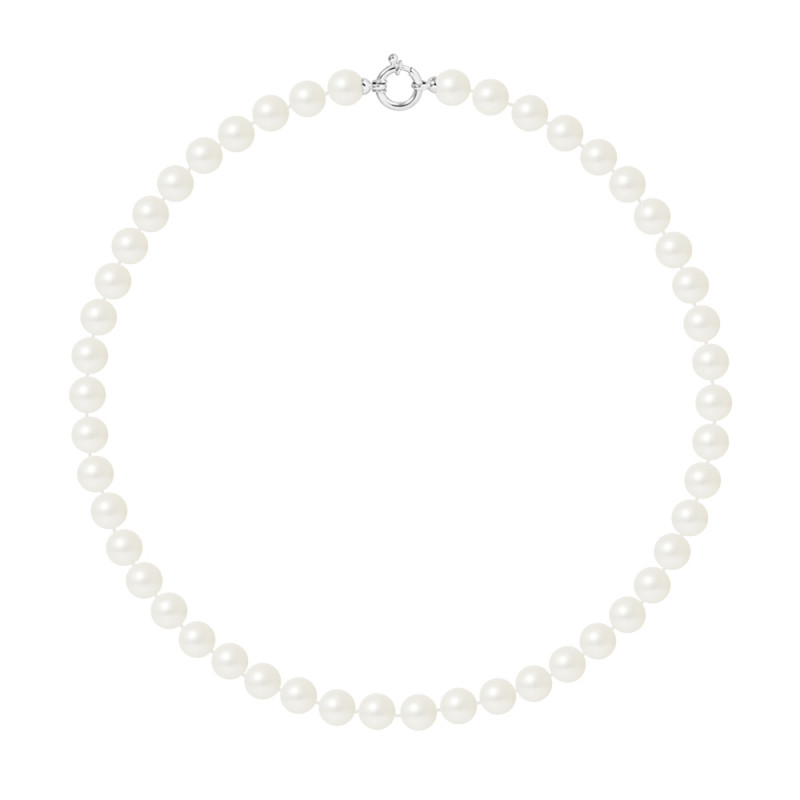PERLINEA- Collier Perles de Culture- Diamètre 8-9 mm Blanc- Bijou Femme